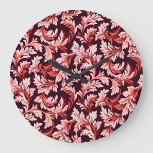 Vintage Spiral Baroque Leaves, Textured. Large Clock