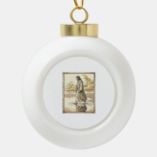 Vintage Spiritual Water Walk Engraving Ceramic Ball Christmas Ornament