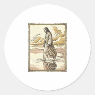 Vintage Spiritual Water Walk Engraving Classic Round Sticker