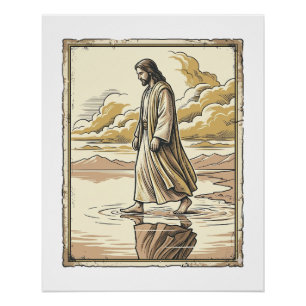 Vintage Spiritual Water Walk Engraving Poster
