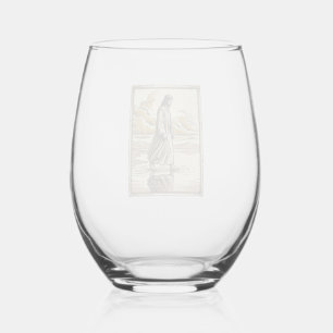 Vintage Spiritual Water Walk Engraving Stemless Wine Glass