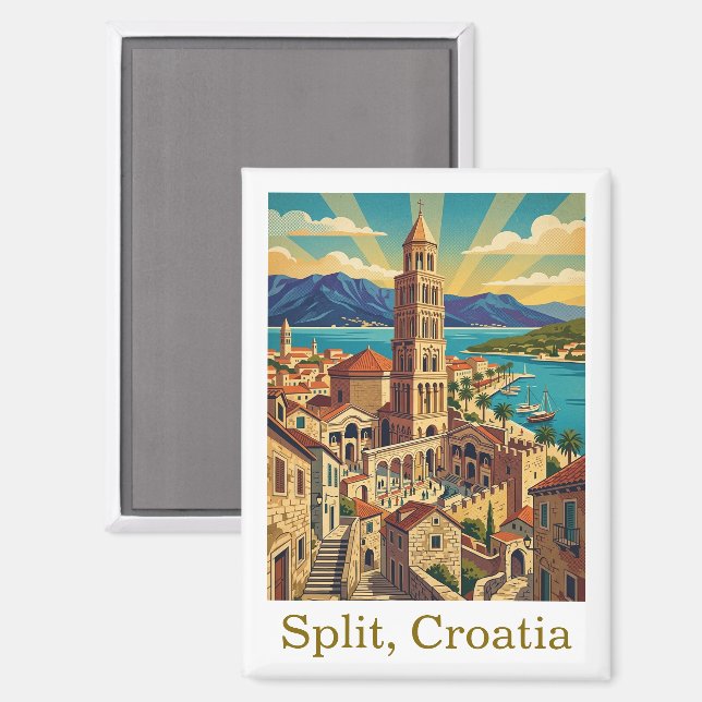 Vintage Split Croatia Dalmatia Travel Magnet (Front/Back)