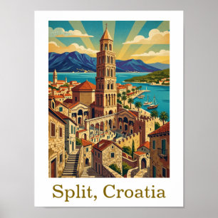 Vintage Split Croatia Dalmatia Travel Poster
