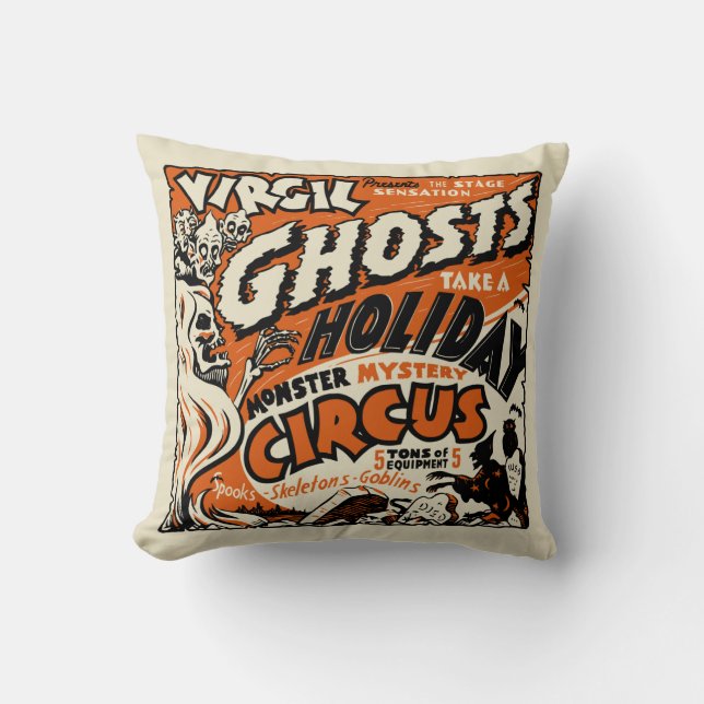 Vintage Spook Show Poster Art - Ghost Holiday! Cushion (Front)