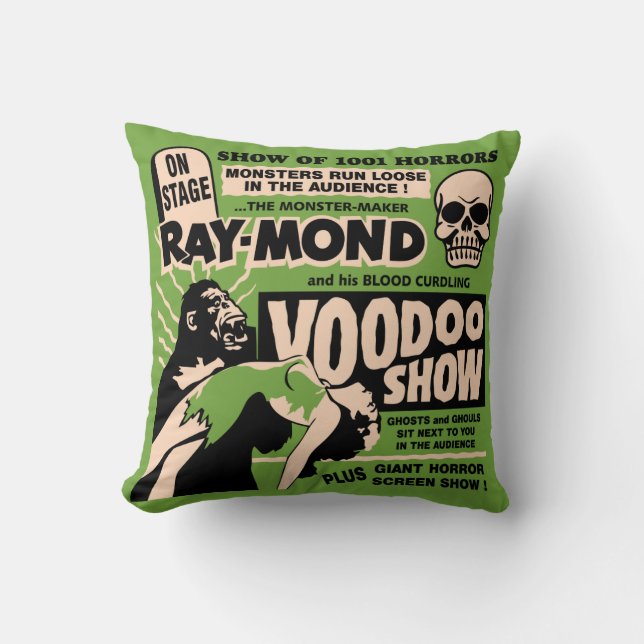 Vintage Spook Show Poster Art - Voodoo Skull ! Cushion (Front)