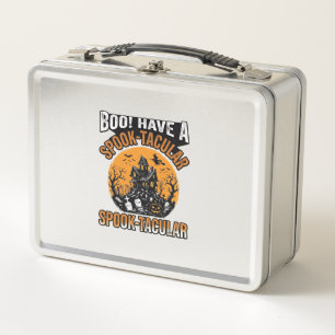 Vintage Spook-Tacular Halloween Haunted House Shir Metal Lunch Box