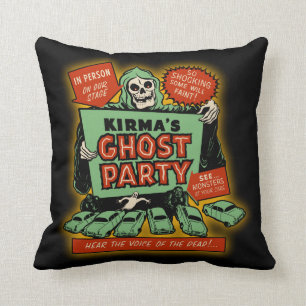 Vintage Spookshow Poster Art - Kirma's Ghost Party Cushion