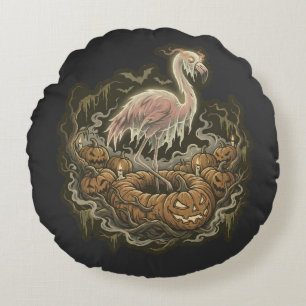Vintage Spooky Flamingo Halloween Design Round Cushion