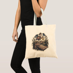 Vintage Spooky Flamingo Swamp Explorer Halloween Tote Bag
