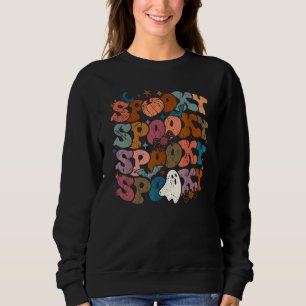 Vintage Spooky Halloween Groovy Flower Cute Ghost  Sweatshirt