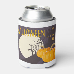 Vintage Spooky Halloween Moon and Pumpkin at Night Can Cooler