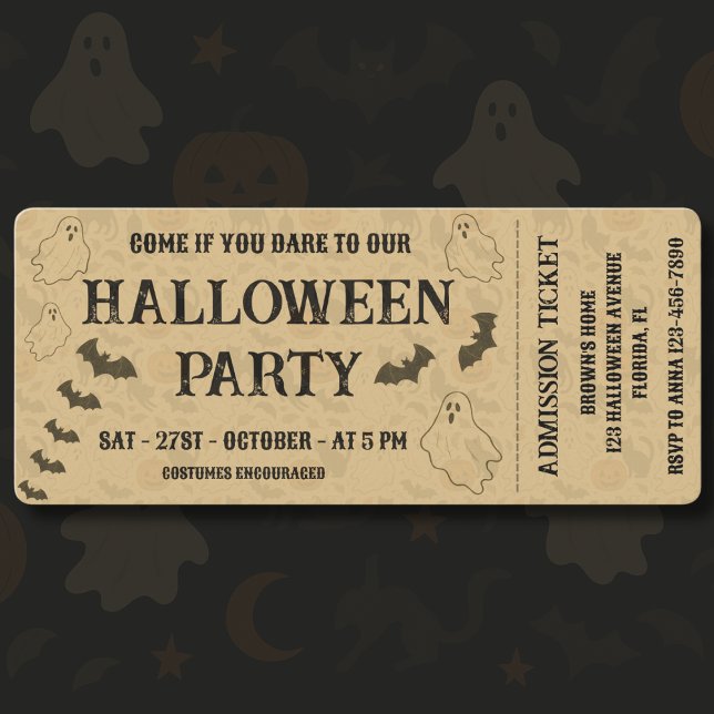 Vintage Spooky Halloween Party Ticket Invitation (Creator Uploaded)