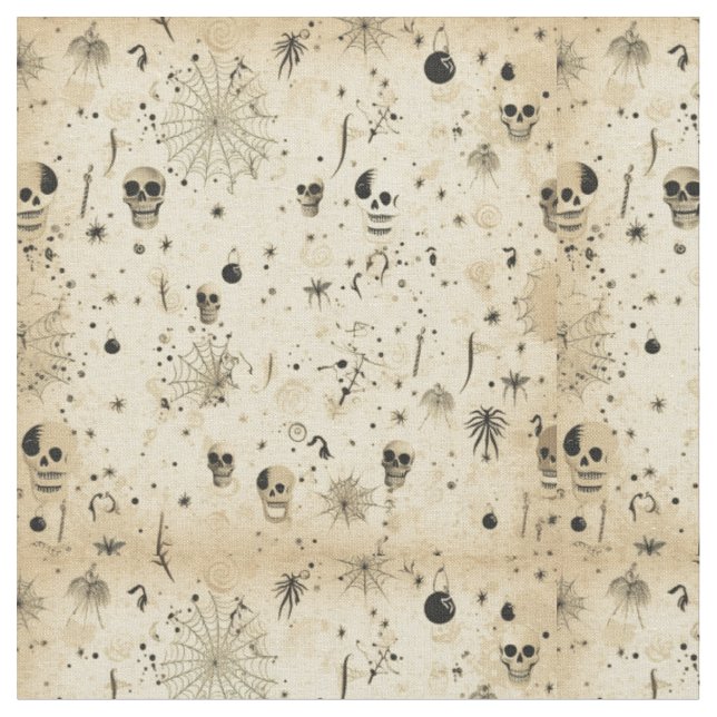 Vintage Spooky Halloween Seamless Pattern Fabric (Close Up)