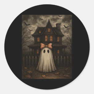 Vintage Spooky Scary Ghost Haunted House Midnight  Classic Round Sticker