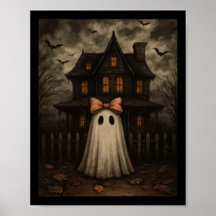 Vintage Spooky Scary Ghost Haunted House Midnight Poster