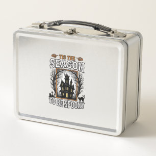 Vintage Spooky Season Haunted House Halloween Desi Metal Lunch Box