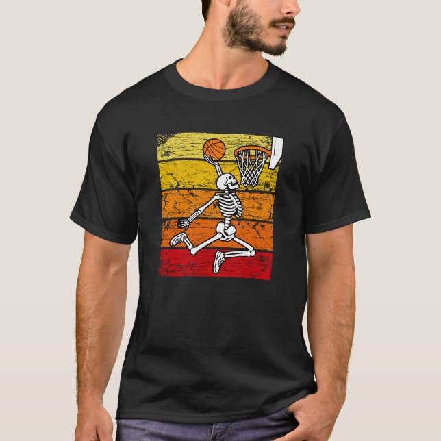 Vintage Spooky Skeleton Basketball Player Dunking  T-Shirt (Front)