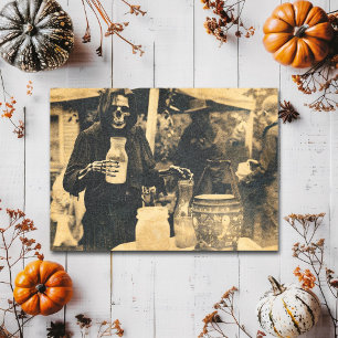 Vintage Spooky Skeleton Summerween Postcard