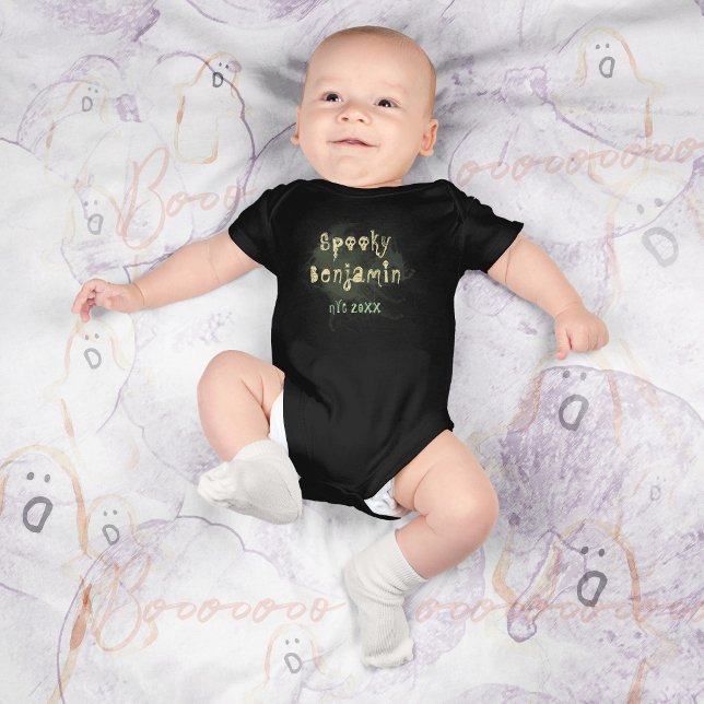 Vintage Spooky Skull Halloween Baby Bodysuit (Spooky Smoke Halloween Baby Name Baby Bodysuit ©Susanne Sachers - Sunny Mind Design 🌞)