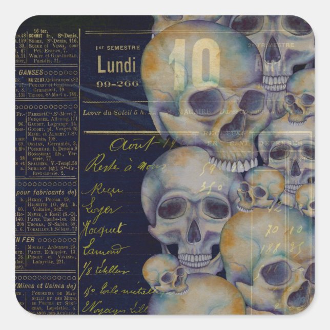 Vintage Spooky Skulls Halloween  Square Sticker (Front)