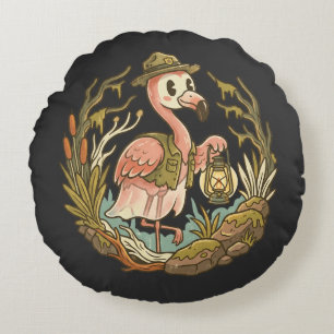 Vintage Spooky Swamp Flamingo Design Round Cushion