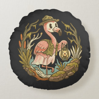 Vintage Spooky Swamp Flamingo Design Round Cushion