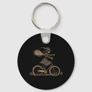 Vintage Spooky Witch Riding Bicycle Cycing Biking Key Ring