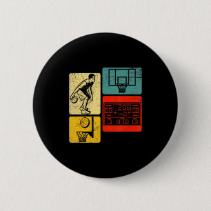 Vintage sport basketball player boys men retro 6 cm round badge
