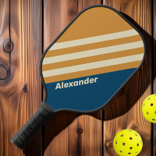 Vintage Sport Blue Wave Stripes with Name Pickleball Paddle