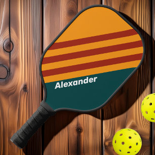 Vintage Sport Dark Teal Splash Stripes with Name Pickleball Paddle