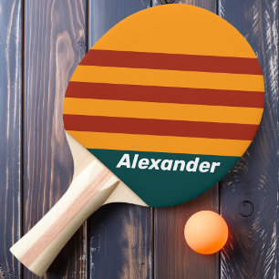 Vintage Sport Dark Teal Splash Stripes with Name Ping Pong Paddle