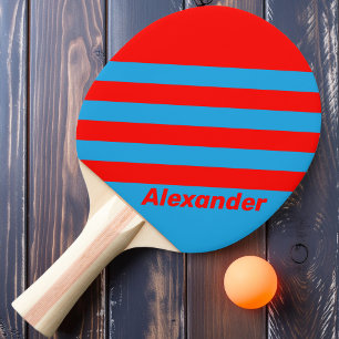 Vintage Sport Electric Blue Red Stripes with Name Ping Pong Paddle