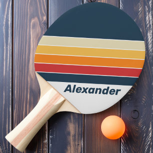 Vintage Sport Faded Rainbow Striped with Name Ping Pong Paddle