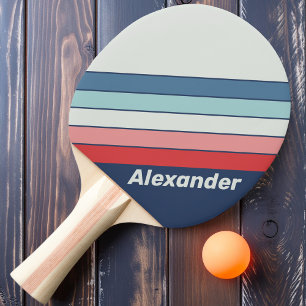 Vintage Sport Nautical Blue Striped with Name Ping Pong Paddle