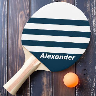 Vintage Sport Navy Stripes with Name Ping Pong Paddle