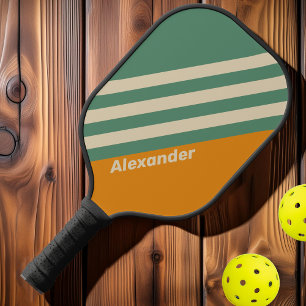 Vintage Sport Orange Stripes with Name Pickleball Paddle