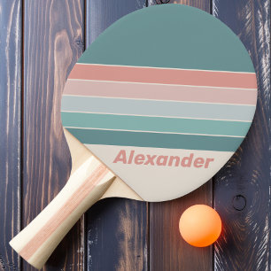 Vintage Sport Soft Sea Shell Striped with Name Ping Pong Paddle