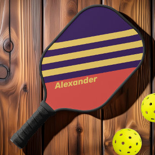Vintage Sport Surf Sunset Stripes with Name Pickleball Paddle
