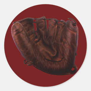 Vintage Sports, Antique Leather Baseball Glove Classic Round Sticker
