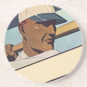 Vintage Sports Baseball Batter, Stylised Art Coaster