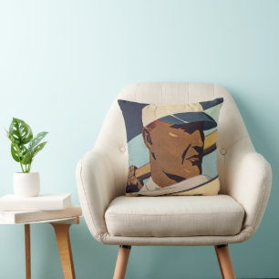 Vintage Sports Baseball Batter, Stylised Art Cushion