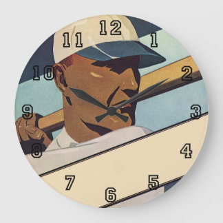 Vintage Sports Baseball Batter, Stylised Art Large Clock