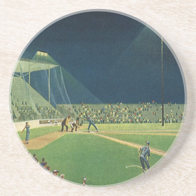 Vintage Sports, Baseball Game at Night Coaster (Front)