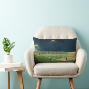 Vintage Sports, Baseball Game at Night Lumbar Cushion