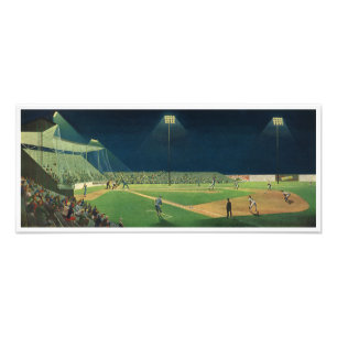 Vintage Sports, Baseball Game at Night Photo Print