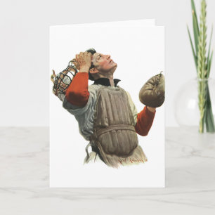 Vintage Sports Baseball Player, Catcher Look Up Card