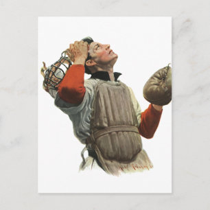 Vintage Sports Baseball Player, Catcher Look Up Postcard