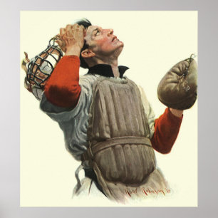 Vintage Sports Baseball Player, Catcher Look Up Poster
