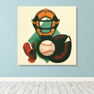 Vintage Sports Baseball Player, Catcher with Mitt Canvas Print