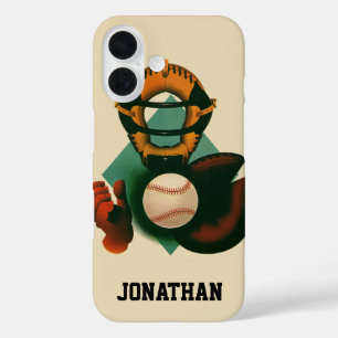 Vintage Sports Baseball Player, Catcher with Mitt iPhone 16 Case